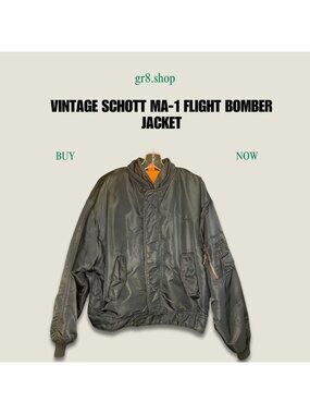 Vintage Schott MA-1 Flight Bomber Jacket Black Nylon Mens Size L Made In USA